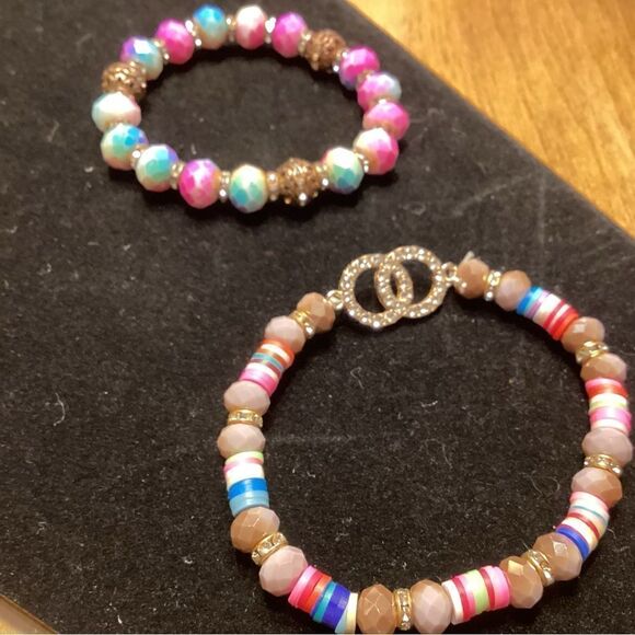 Set of 2 Pink & Blue Stretchable Bracelets - Picture 1 of 8